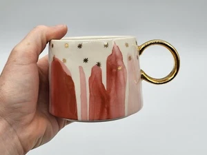 Anthropologie Morning Night Sky Coffee Tea Mug Cup Gold Stars Pink Watercolor - Picture 1 of 12