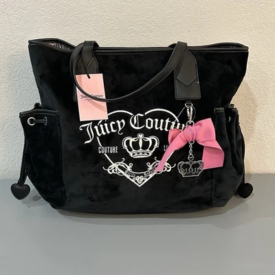 Bolso de Mano Juicy Couture Girlie Royalty Nuevo con Etiquetas - Terciopelo Negro Regaliz Foto 1 de 4