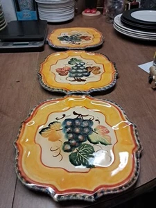 3 Square Fruit Plate Hand Painted Italica ARS Italy Grape 8.5" Euc Bin 175 - Picture 1 of 5