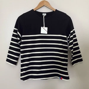 KULE Boyfriend Streifen T-Shirt 3/4 Arm Drop Shoulder schwarz creme Größe S - Bild 1 von 9