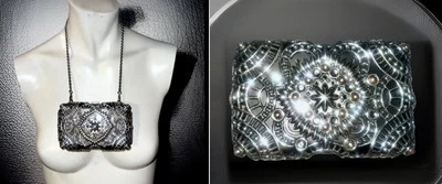 JUDITH LEIBER Gothic Metal Mini Clutch Hard Shell Bag Silver Cage Work Novelty - Image 1 of 4