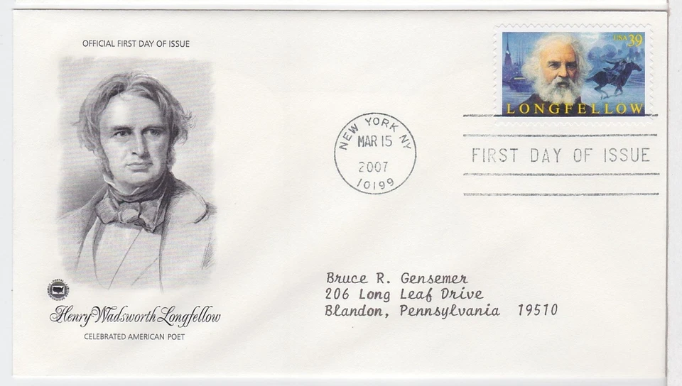 TurtlesTradingPost- Henry W  Longfellow- 2007 FDC- #4124 Artcraft Variety - Image 1 of 1