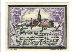 Dinero de emergencia - Randow - Kreis Randow - Szczecin - 25 Pf. - 1921 - Randowlied - versículo 2 - Imagen 1 de 2