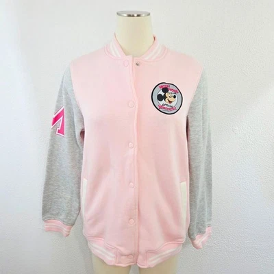 Disney 100 Mickey Mouse Club Letterman Chaqueta Rosa Gris Vellón Talla Pequeña Foto 1 de 4