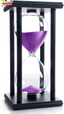 Reloj de Arena 60 Minutos Temporizador de Arena Púrpura Marco de Madera Negro Vidrio de Arena Foto 1 de 4
