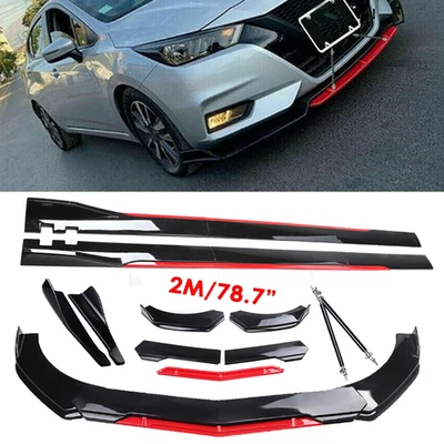 For Nissan Sentra Front Bumper Lip Splitter Spoiler Glossy Black Red Body Kits - Image 1 of 4