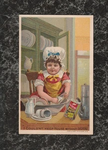 Tarjeta Victoriana Niña Lava Platos con Jabón Marfil Glastonbury CT 4 x 2.5 - Imagen 1 de 2