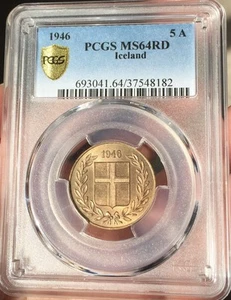PCGS MS 64 RD Iceland 1946 5 Aurar - Picture 1 of 2