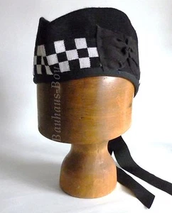 KILT GLENGARRY HAT BLACK WOOL WITH BLACK & WHITE DICED TRIM ALL SIZES KILTWEAR - Picture 1 of 2