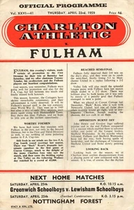 58/59 CHARLTON ATHLETIC v FULHAM (*PROMOTED*) DIV 2 THURS 23.04.59 SCARCE - Picture 1 of 1