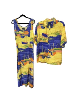 JAMS WORLD MAXI DRESS SET XL SHIRT SZ L Low Tide Print Sleeveless 2 Pockets USA - Picture 1 of 20