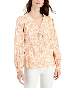 Alfani Women's Printed Blouson-Sleeve Top (Medium, Naked Clay) - Picture 1 of 3