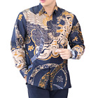 Men's Batik Shirt Blue Long Sleeve, Unique Pattern
