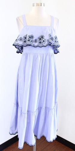 Abito Kate Spade blu margherita floreale ricamato balza midi patio taglia S casual