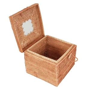 Rattan Storage Baskets Hand-Woven Square Basket Multipurpose Container with Lid - Picture 1 of 8