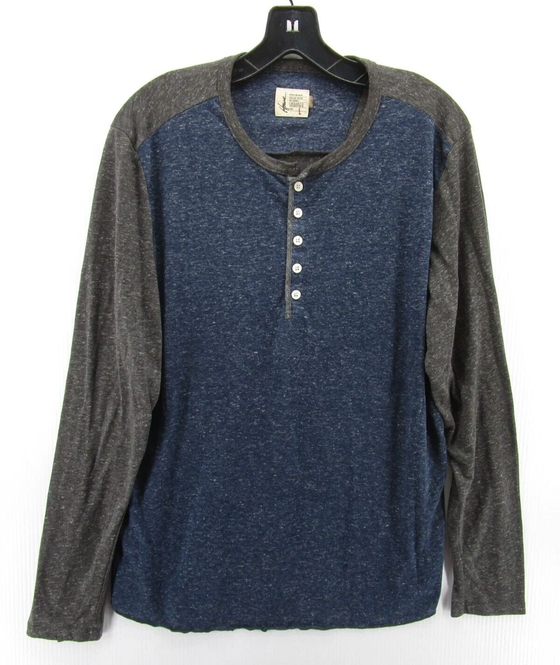 Howe Shirt Men Large Blue Gray Creative Workforce Linen Henley Pullover Raglan - Image 1 of 4