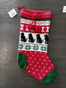 18" Pet Dog Christmas Stocking, Knitted W/Pom Poms Bone Puppy - Picture 1 of 10