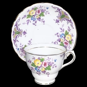 VTG COLCLOUGH BONE CHINA TEA CUP AND SAUCER SET, PINK, YELLOW, BLUE FLORAL NM - Picture 1 of 10