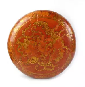 Antik Vintage seltenes chinesisches Schweinsleder handbemalt Foo Hund Lack Kissen - Bild 1 von 9