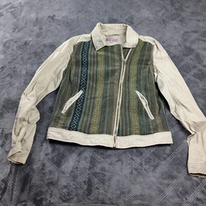 Harper Jacket Womens Sz M Moto Asymetrical Zip Aztec Embroidered 100% Cotton - Picture 1 of 14