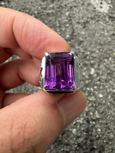 AAAA Natural Amethyst 10x14mm Gemstone Heavy Solid 18k White Gold Men's Ring SR3 - Picture 1 of 7