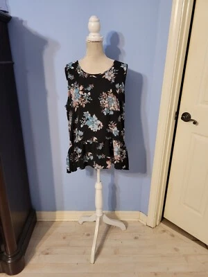 Encantadora Blusa Charlie Xlarge Mujer Negra Floral Sin Mangas Cuello Redondo  Foto 1 de 4