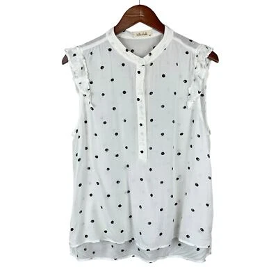 Bella Dahl Blouse Women's M Sleeveless Ruffle White Black Polka Dot Top - Image 1 of 4