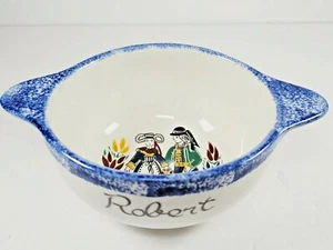 Quimper 2 Handled Soup Lug Bowl - Ceramiques De Cornouaille, Personalized Robert - Picture 1 of 7