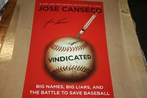 OAKLAND A'S JOSE CANSECO SIGNED 11X17 PHOTO BOOK COVER VINDICATED RARE NICE! - Picture 1 of 1