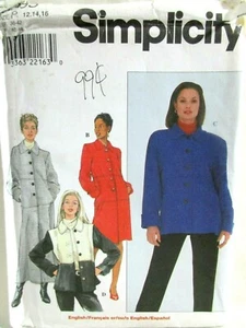 Patrón de costura Simplicity 8395 tallas 12 - 16 Misses abrigo o chaqueta sin cortar 1998 - Imagen 1 de 3