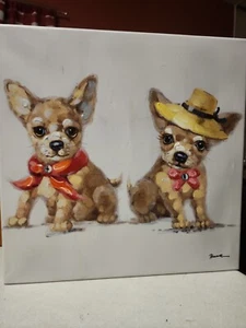 Hand painted wall art Canvas Painting Couple Chihuahuas Ambarart collection  - Picture 1 of 9
