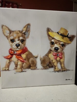 Hand painted wall art Canvas Painting Couple Chihuahuas Ambarart collection  - Image 1 of 4