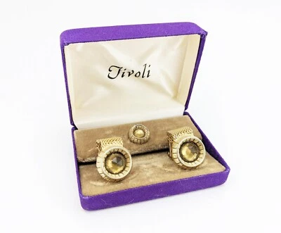 Juego de gemelos envolventes y pasadores de corbata SWANK de la década de 1960 enorme modernista dorado de mediados de siglo Foto 1 de 4