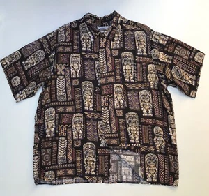 Vintage Art of Eddy Y Reyn Spooner Tiki statue camicia hawaiana rayon uomo XL USA EUC - Foto 1 di 10