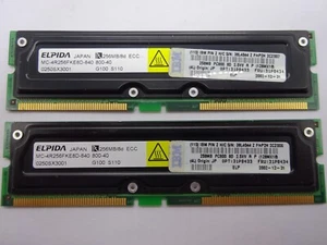 Elpida 512MB (2x256MB) RDRAM MC-4R256FKE8D-840 256MB/8d 800-40 ECC #R1632 - Bild 1 von 2