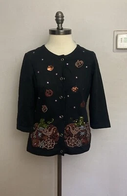 Cárdigan Onque Negro Cosecha Otoño Pequeño Novedad Calabaza Foto 1 de 3