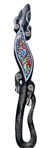 40” GECKO WITH GLASS INLAY WOOD WALL ART TROPICAL TIKI  DECOR - Picture 1 of 2