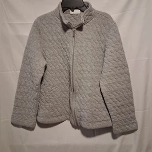 Liz Claiborne Gray Quilted Women's Jacket Zip Up Size Large pockets soft fabric - Picture 1 of 8