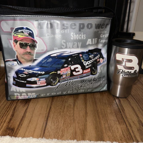 Vintage Dale Earnhardt Sr NASCAR Soft Cooler/Lunch Box With Strap + Travel Mug Cover