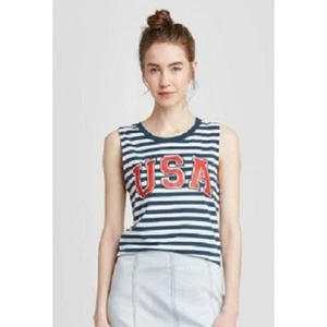 Modern Lux Women's USA Blue Striped Graphic Tank Top - Blue & White - XS - Picture 1 of 1