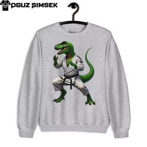 Unisex Crew Neck Sweatshirt | Martial Arts Dinosaur Graphic Taekwondo Karate - Picture 1 of 26