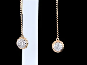 14K Yellow Gold Finish Lab Created Diamond Dangle Drop Chain Threader Earrings - Picture 1 of 6
