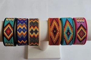 Native American Style Seed Beaded Adjustable Multi Color Bracelet Cuff - Picture 1 of 25