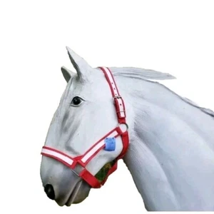 Halter rojo de doble capa tamaño caballo draft herrajes plateados 1 1/2" de ancho - Imagen 1 de 2