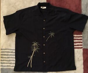 JOE MARLIN UNWIND Embroidered Palm Tree Black Hawaiian Shirt Men 4X Short Sleeve