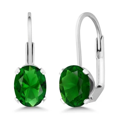 Pendientes de palanca trasera esmeralda simulada para mujer (2,60 Cttw, corte ovalado 8X6MM) Foto 1 de 3