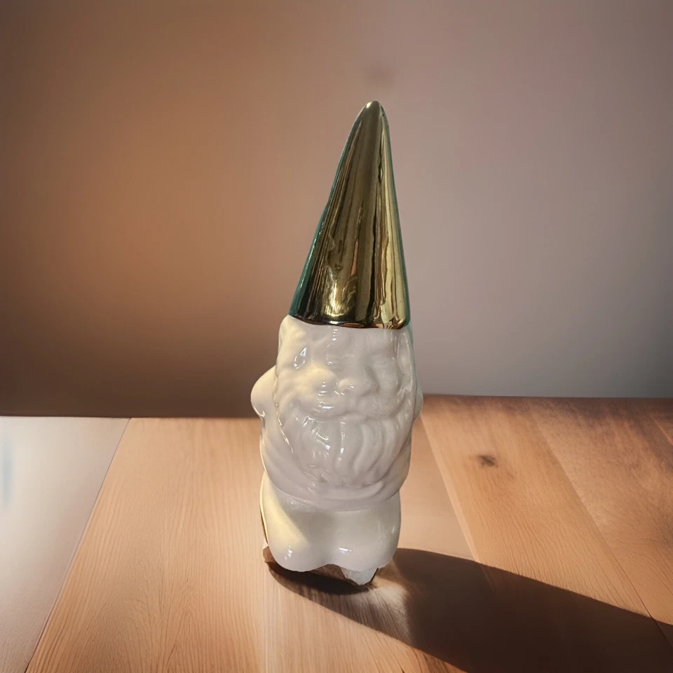 Abridor de garrafa gnomo de Natal 5" branco com chapéu dourado. - Imagem 1 de 4