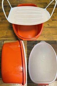 Vintage Red Tupperware Ham Meat Keeper Container 3 pc set - Picture 1 of 8