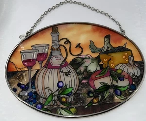 Amia Sun Catcher Hand Painted Old World Chianti Glass Artsy Wine Cheese Colorful - Picture 1 of 8