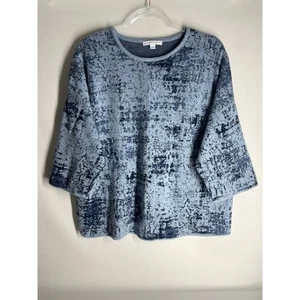 J.Jill PureJill Blue Printed Organically Grown Cotton Boxy 3/4 sleeve Knit MED - Picture 1 of 5